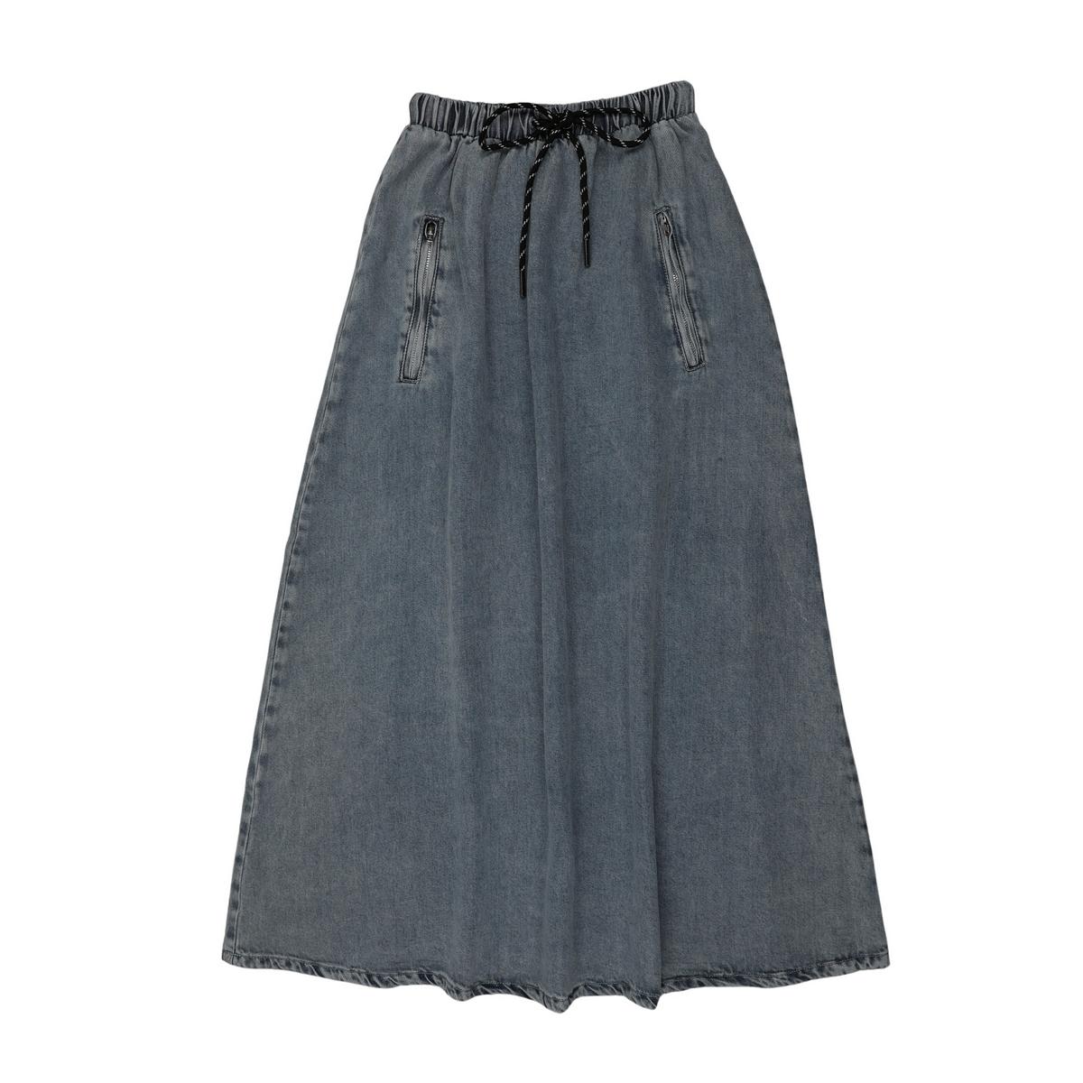 Light Denim Maxi Zipper Skirt
