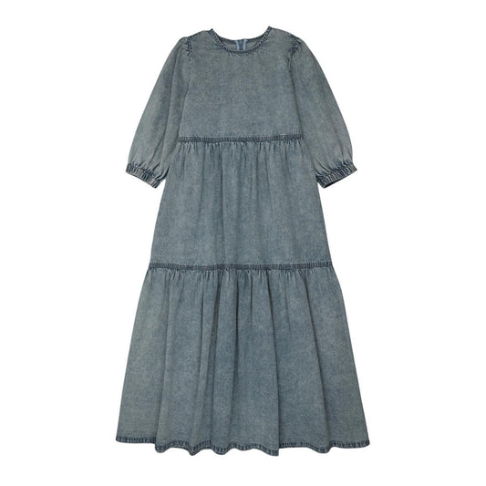 Chambray Tiered Maxi Denim Dress
