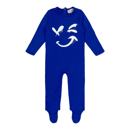 Blue Smiley Patch Footie