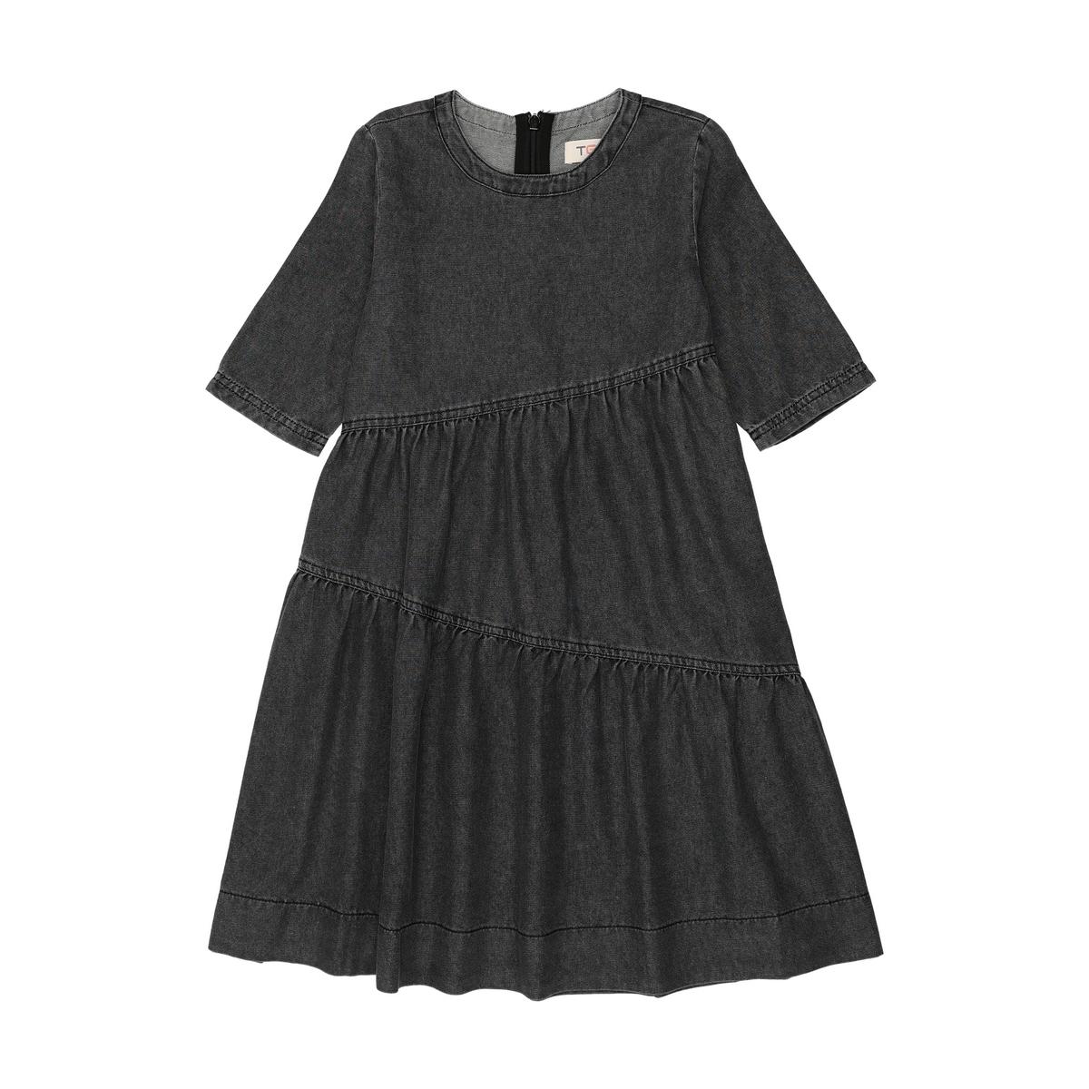 Black Denim Zigzag Denim Seam Dress
