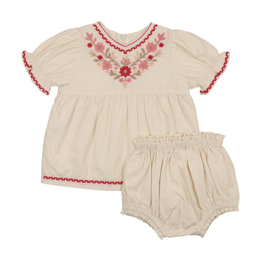 Vanilla Floral Embroidery Romper/Set