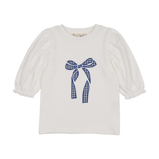 Blue Gingham Bow Top