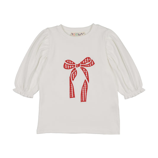 Coral Gingham Bow Top