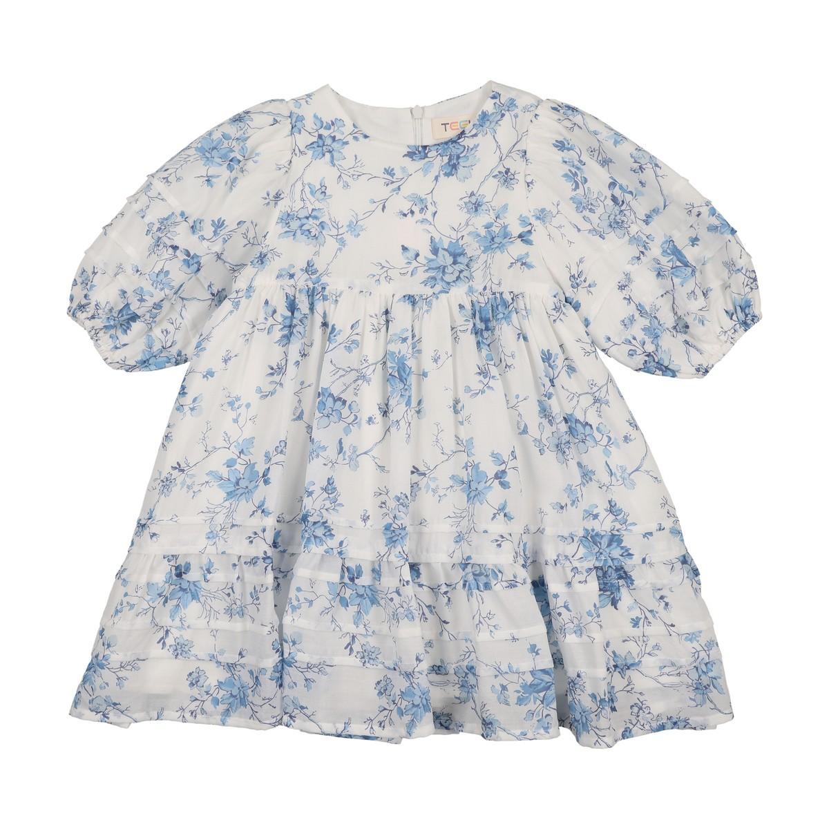 Blue Toile Pleat Dress
